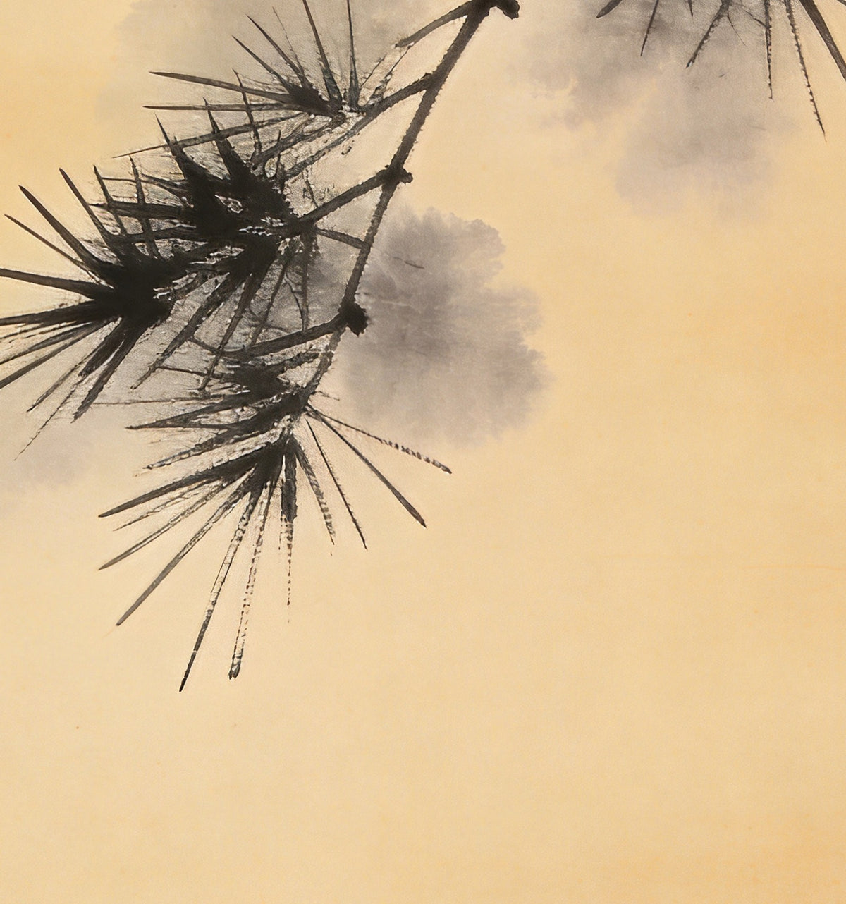 Détail de « Branche de pin » : aiguilles à l’encre et halos de lavis