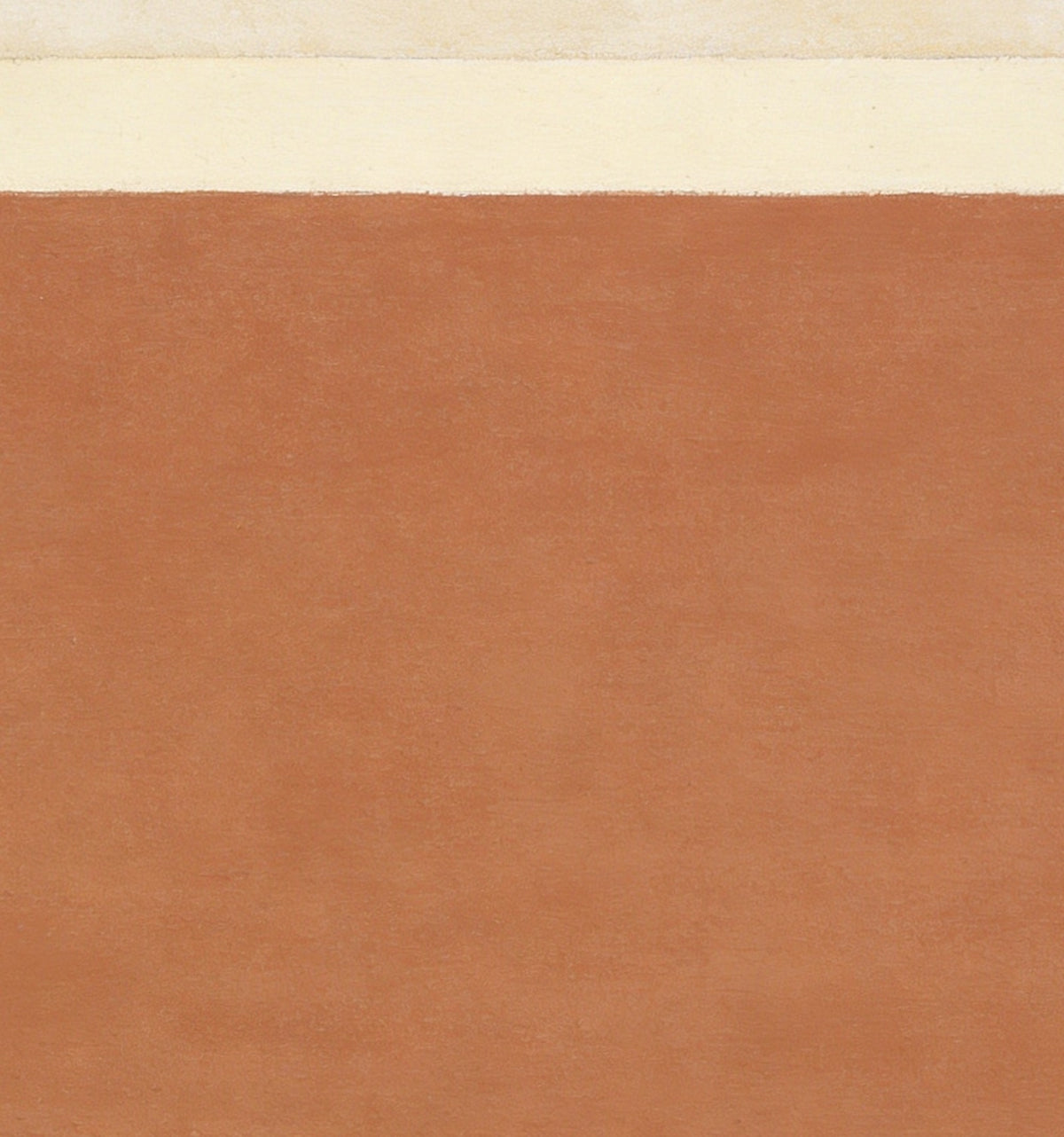 Détail de « Disque charbon » : aplat terracotta et bande crème