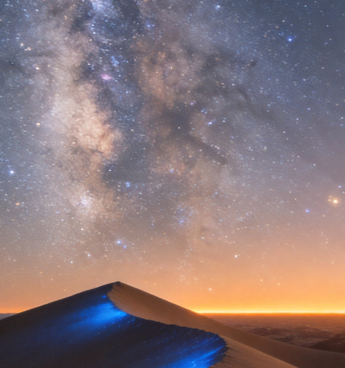 Détail de « Dunes sous la Voie lactée » : la crête de la dune sous les étoiles