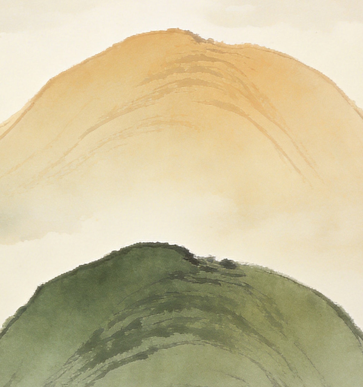 Détail de « Montagnes de brume » : lavis et brume entre deux monts